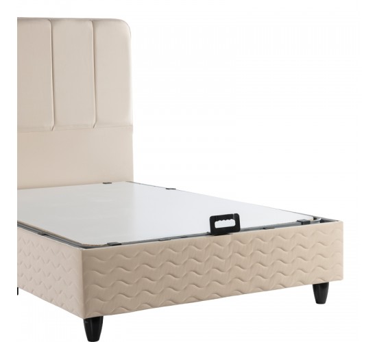 Κρεβάτι ημίδιπλο Lunda με αποθηκευτικό χώρο κρεμ βελούδο 120x200εκ 424-000013
