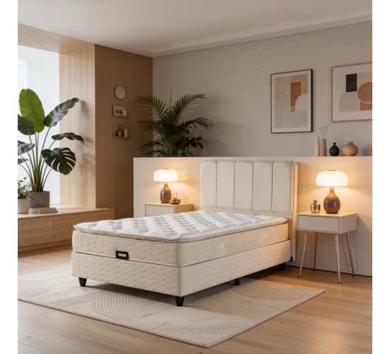 Κρεβάτι ημίδιπλο Lunda με αποθηκευτικό χώρο κρεμ βελούδο 120x200εκ 424-000013