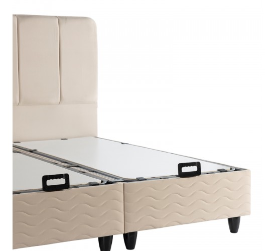 Κρεβάτι διπλό Lunda με αποθηκευτικό χώρο κρεμ βελούδο 160x200εκ 424-000014