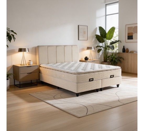 Κρεβάτι διπλό Lunda με αποθηκευτικό χώρο κρεμ βελούδο 160x200εκ 424-000014