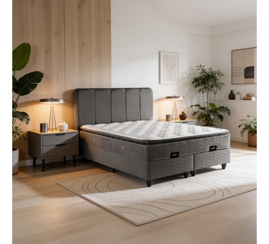 Κρεβάτι διπλό Lunda με αποθηκευτικό χώρο ανθρακί βελούδο 160x200εκ 424-000016