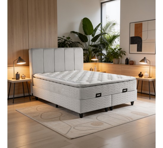 Κρεβάτι διπλό Lunda με αποθηκευτικό χώρο γκρι βελούδο 160x200εκ 424-000018