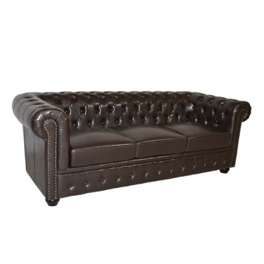 ΚΑΝΑΠΕΣ 3ΘΕΣΙΟΣ T.CHESTERFIELD HM3009.01 ΤΕΧΝΟΔΕΡΜΑ ΣΚΟΥΡΟ ΚΑΦΕ 208x90x73Υ εκ. 3θέσιος
