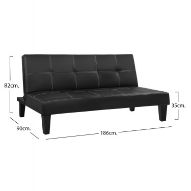 ΚΑΝΑΠΕΣ ΚΡΕΒΑΤΙ 3Θ HM3002.02 ΜΑΥΡΟΣ PU ΜΕ ΓΑΖΙΑ 186x90x82 3θέσιος