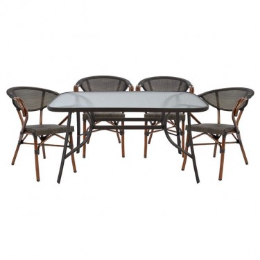 ΣΕΤ ΤΡΑΠΕΖΑΡΙΑ 5ΤΜΧ 140X80 & 4 ΠΟΛΥΘΡΟΝΕΣ BAMBOO LOOK ΚΑΦΕ 4 θέσεων
