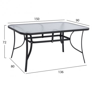 ΤΡΑΠΕΖΙ BRUNO 150X90Χ72Υεκ. ΓΚΡΙ ΜΕΤΑΛΛΙΚΟ ΜΕ ΓΥΑΛΙΝΗ ΕΠΙΦΑΝΕΙΑ HM5145.01
