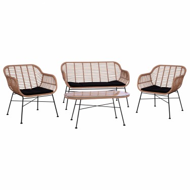 ΣΕΤ ΣΑΛΟΝΙ 4ΤΜΧ ALLEGRA HM5460 ΜΕΤΑΛΛΟ & WICKER ΣΕ ΜΠΕΖ ΧΡΩΜΑ 4 θέσεων