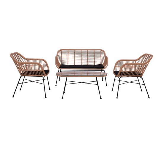 ΣΕΤ ΣΑΛΟΝΙ 4ΤΜΧ ALLEGRA HM5460 ΜΕΤΑΛΛΟ & WICKER ΣΕ ΜΠΕΖ ΧΡΩΜΑ 4 θέσεων
