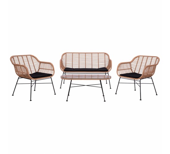ΣΕΤ ΣΑΛΟΝΙ 4ΤΜΧ ALLEGRA HM5460 ΜΕΤΑΛΛΟ & WICKER ΣΕ ΜΠΕΖ ΧΡΩΜΑ 4 θέσεων