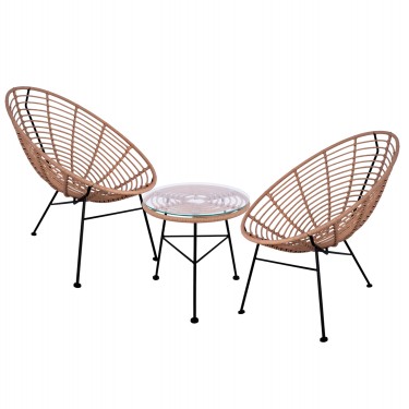 ΣΕΤ ΕΞΩΤΕΡΙΚΟΥ ΧΩΡΟΥ 3ΤΜΧ ALLEGRA HM10335 ΜΠΕΖ WICKER-ΜΕΤΑΛΛΟ 2 θέσεων