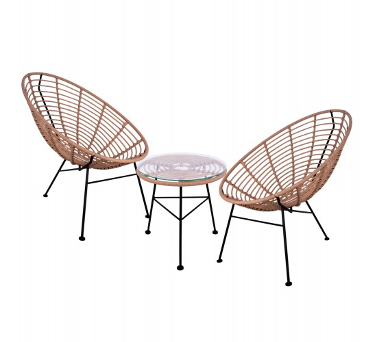 ΣΕΤ ΕΞΩΤΕΡΙΚΟΥ ΧΩΡΟΥ 3ΤΜΧ ALLEGRA HM10335 ΜΠΕΖ WICKER-ΜΕΤΑΛΛΟ 2 θέσεων