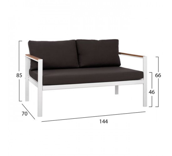 ΚΑΝΑΠΕΣ ΔΙΘΕΣΙΟΣ ΑΛΟΥΜΙΝΙΟΥ SAFIYA ΛΕΥΚΟΣ ΜΕ POLYWOOD HM5523.01 144X70X85Υεκ. 2θέσιος