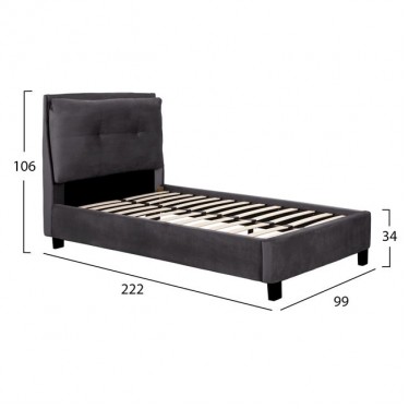 ΚΡΕΒΑΤΙ RILEY 90x200 εκ. ΜΕ ΥΦΑΣΜΑ ΒΕΛΟΥΔΟ ΓΚΡΙ HM561.01 Μονό