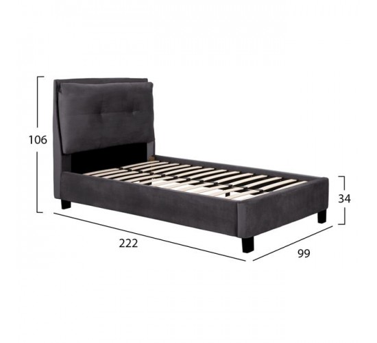 ΚΡΕΒΑΤΙ RILEY 90x200 εκ. ΜΕ ΥΦΑΣΜΑ ΒΕΛΟΥΔΟ ΓΚΡΙ HM561.01 Μονό