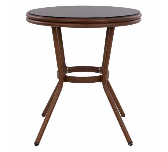 ΤΡΑΠΕΖΙ ΑΛΟΥΜΙΝΙΟΥ MOSES Φ70x76 εκ. BAMBOO LOOK HM5532.03 ΚΑΦΕ ΜΕ ΓΥΑΛΙ
