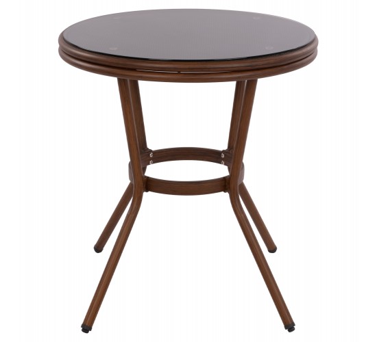ΤΡΑΠΕΖΙ ΑΛΟΥΜΙΝΙΟΥ MOSES Φ70x76 εκ. BAMBOO LOOK HM5532.03 ΚΑΦΕ ΜΕ ΓΥΑΛΙ