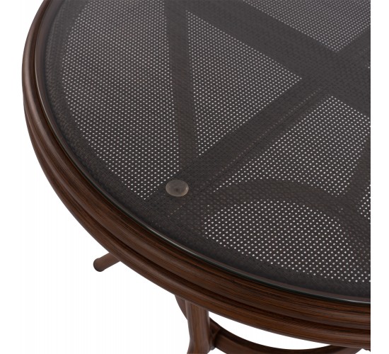 ΤΡΑΠΕΖΙ ΑΛΟΥΜΙΝΙΟΥ MOSES Φ70x76 εκ. BAMBOO LOOK HM5532.03 ΚΑΦΕ ΜΕ ΓΥΑΛΙ