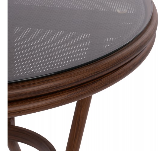 ΤΡΑΠΕΖΙ ΑΛΟΥΜΙΝΙΟΥ MOSES Φ70x76 εκ. BAMBOO LOOK HM5532.03 ΚΑΦΕ ΜΕ ΓΥΑΛΙ