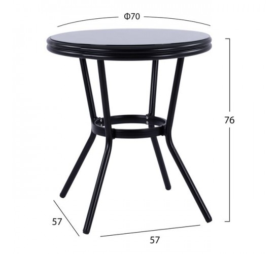 ΤΡΑΠΕΖΙ ΑΛΟΥΜΙΝΙΟΥ MOSES Φ70 BAMBOO LOOK HM5532.02 ΜΑΥΡΟ ΜΕ ΓΥΑΛΙ Φ70X76 εκ
