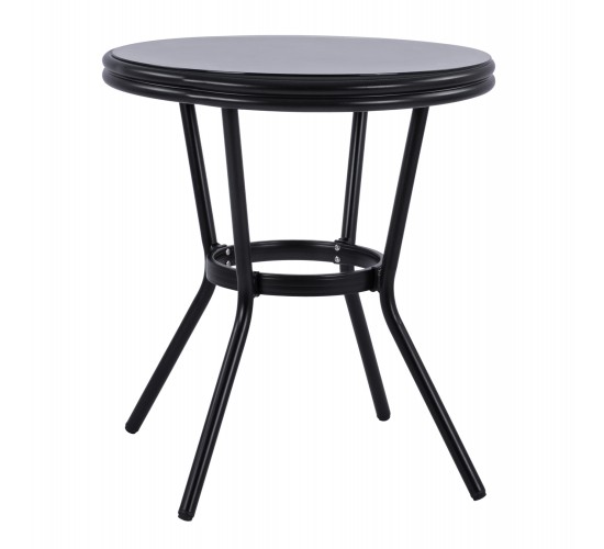 ΤΡΑΠΕΖΙ ΑΛΟΥΜΙΝΙΟΥ MOSES Φ70 BAMBOO LOOK HM5532.02 ΜΑΥΡΟ ΜΕ ΓΥΑΛΙ Φ70X76 εκ