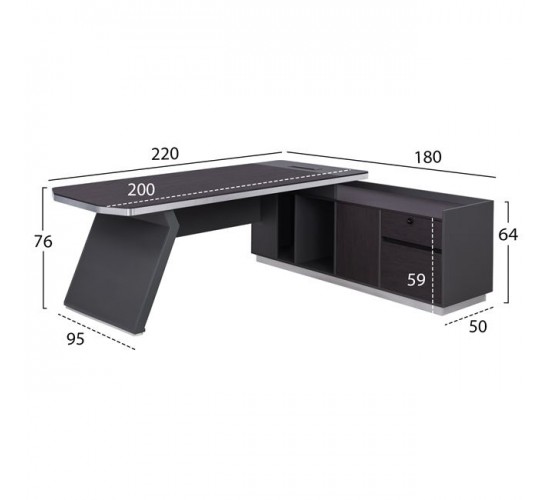 ΓΡΑΦΕΙΟ ΕΠΑΓΓΕΛΜΑΤΙΚΟ ΔΕΞΙΑ ΓΩΝΙΑ ROSEWOOD HM2084R 220X180X76Υ εκ.