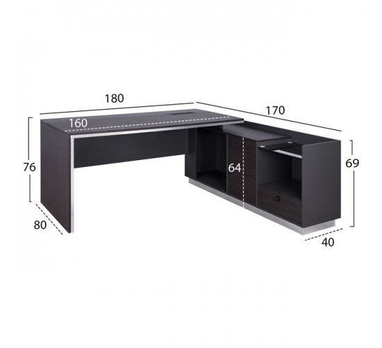ΓΡΑΦΕΙΟ ΕΠΑΓΓΕΛΜΑΤΙΚΟ ΔΕΞΙΑ ΓΩΝΙΑ ROSEWOOD HM2086R 180X170X76Υ εκ.