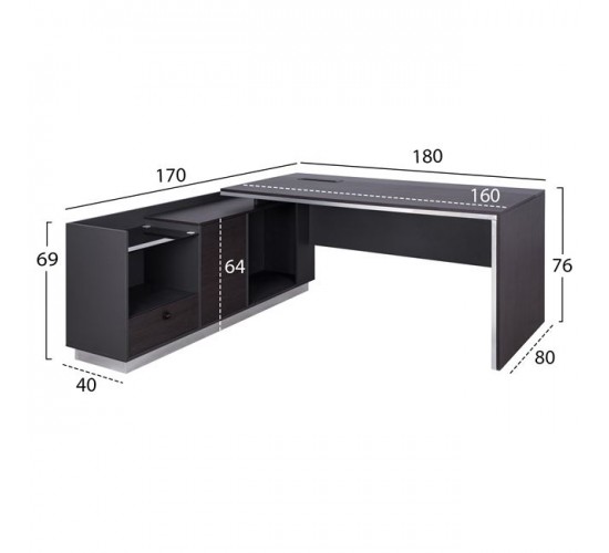 ΓΡΑΦΕΙΟ ΕΠΑΓΓΕΛΜΑΤΙΚΟ ΑΡΙΣΤΕΡΗ ΓΩΝΙΑ ROSEWOOD HM2086L 180X170X76Υ εκ.