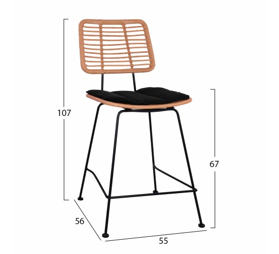 ΣΚΑΜΠΟ ΜΕΣΑΙΟΥ ΥΨΟΥΣ ALLEGRA HM5644 ΜΕΤΑΛΛΙΚΟ ΜΕ WICKER ΣΕ ΜΠΕΖ ΑΠΟΧΡΩΣΗ 55x56x107 εκ.