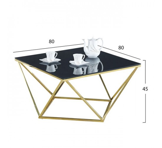 ΤΡΑΠΕΖΙ ΣΑΛΟΝΙΟΥ WILLOW HM8613.02 ΜΕ ΜΑΥΡΟ ΓΥΑΛΙ ΚΑΙ ΕΠΙΧΡΥΣΗ ΒΑΣΗ 80X80X45 EK.