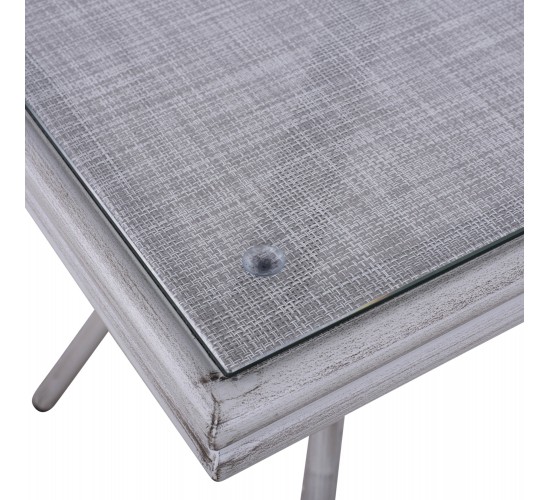 ΤΡΑΠΕΖΙ ΑΛΟΥΜΙΝΙΟΥ HARLOW 70X70X76 BAMBOO LOOK HM5568.01 ΛΕΥΚΗ ΠΑΤΙΝΑ ΜΕ ΓΥΑΛΙ