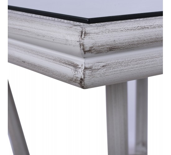 ΤΡΑΠΕΖΙ ΑΛΟΥΜΙΝΙΟΥ HARLOW 70X70X76 BAMBOO LOOK HM5568.01 ΛΕΥΚΗ ΠΑΤΙΝΑ ΜΕ ΓΥΑΛΙ