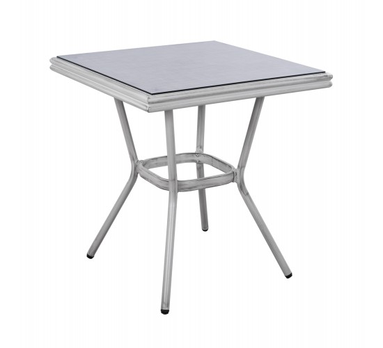 ΤΡΑΠΕΖΙ ΑΛΟΥΜΙΝΙΟΥ HARLOW 70X70X76 BAMBOO LOOK HM5568.01 ΛΕΥΚΗ ΠΑΤΙΝΑ ΜΕ ΓΥΑΛΙ