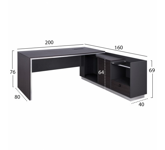 ΓΡΑΦΕΙΟ ΕΠΑΓΓΕΛΜΑΤΙΚΟ ΔΕΞΙΑ ΓΩΝΙΑ ROSEWOOD HM2112R 200X160X76Υ εκ.