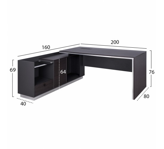 ΓΡΑΦΕΙΟ ΕΠΑΓΓΕΛΜΑΤΙΚΟ ΑΡΙΣΤΕΡΗ ΓΩΝΙΑ ROSEWOOD HM2112L 200X160X76Υ εκ.
