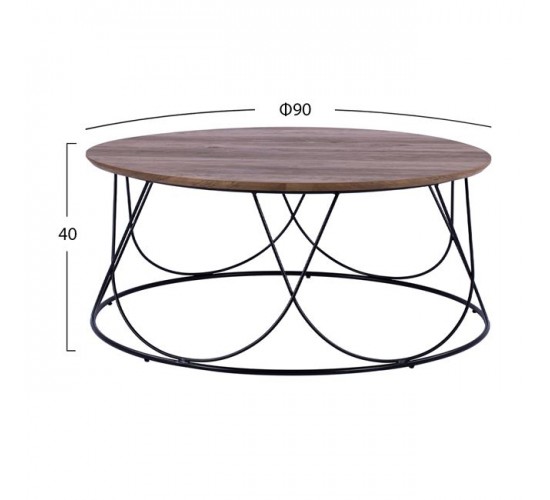 ΤΡΑΠΕΖΑΚΙ ΣΑΛΟΝΙΟΥ ZENA HM8690 MDF TOP ΜΕ ΜΕΤΑΛΛΙΚΟ ΜΑΥΡΟ ΣΚΕΛΕΤΟ Φ90Χ40Υ εκ.