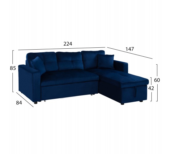 ΚΑΝΑΠΕΣ ΓΩΝΙΑ ΚΡΕΒΑΤΙ WAYNE 224x147x85Υεκ. HM3028.18 ΒΕΛΟΥΔΟ ΜΠΛΕ