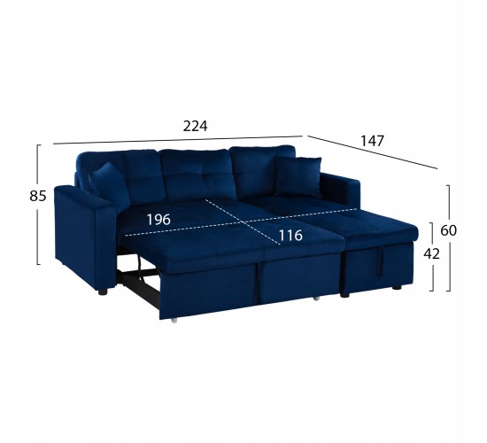 ΚΑΝΑΠΕΣ ΓΩΝΙΑ ΚΡΕΒΑΤΙ WAYNE 224x147x85Υεκ. HM3028.18 ΒΕΛΟΥΔΟ ΜΠΛΕ