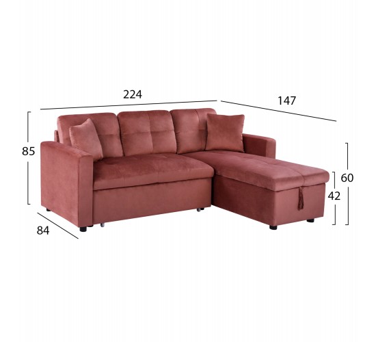 ΚΑΝΑΠΕΣ ΓΩΝΙΑ ΚΡΕΒΑΤΙ WAYNE 224x147x85Υεκ. HM3028.12 ΒΕΛΟΥΔΟ ΣΑΠΙΟ ΜΗΛΟ
