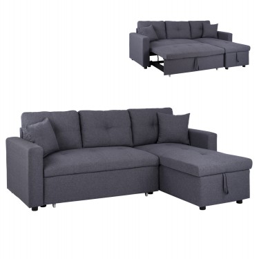 ΚΑΝΑΠΕΣ ΓΩΝΙΑ ΚΡΕΒΑΤΙ WAYNE 224x147x85Υεκ. HM3028.11 ΓΚΡΙ ΥΦΑΣΜΑ