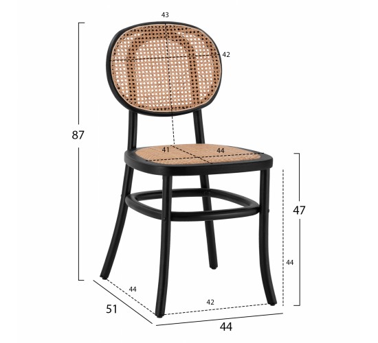 ΚΑΡΕΚΛΑ ΞΥΛΙΝΗ PENNY ΜΕ ΠΛΕΞΗ RATTAN ΣΕ ΜΑΥΡΗ ΑΠΟΧΡΩΣΗ HM8747 44x51x87 εκ.