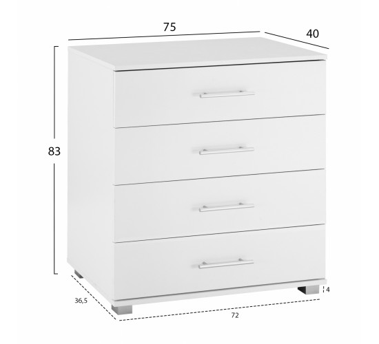 ΣΥΡΤΑΡΙΕΡΑ ΜΕΛΑΜΙΝΗΣ BRIANA HM2204.05 ME 4 ΣΥΡΤΑΡΙΑ ΛΕΥΚΗ 75x40x83Y εκ.