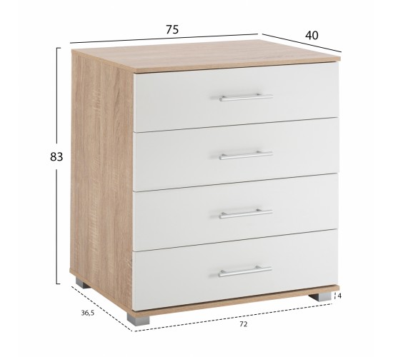ΣΥΡΤΑΡΙΕΡΑ ΜΕΛΑΜΙΝΗΣ BRIANA HM2204.06 ME 4 ΣΥΡΤΑΡΙΑ SONAMA-ΛΕΥΚΟ 75x40x83Y εκ.