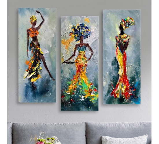 ΠΙΝΑΚΑΣ ΤΡΙΠΤΥΧΟ MDF AFRICAN GIRL IN COLORFUL DRESS HM7204.02 60X0,3X50 εκ.