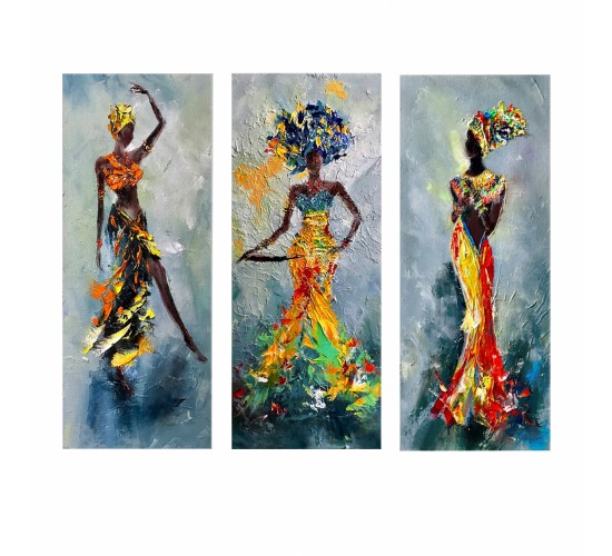 ΠΙΝΑΚΑΣ ΤΡΙΠΤΥΧΟ MDF AFRICAN GIRL IN COLORFUL DRESS HM7204.02 60X0,3X50 εκ.