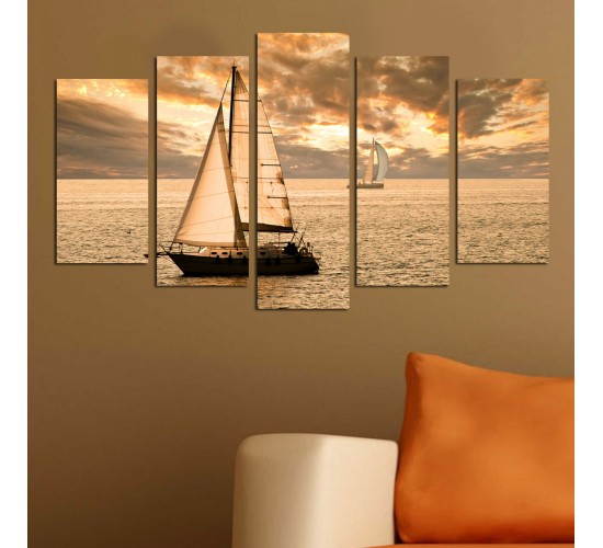 ΠΙΝΑΚΑΣ ΠΕΝΤΑΠΤΥΧΟ MDF SUNSET SAILING HM7206.01 100X0,3X60 εκ.