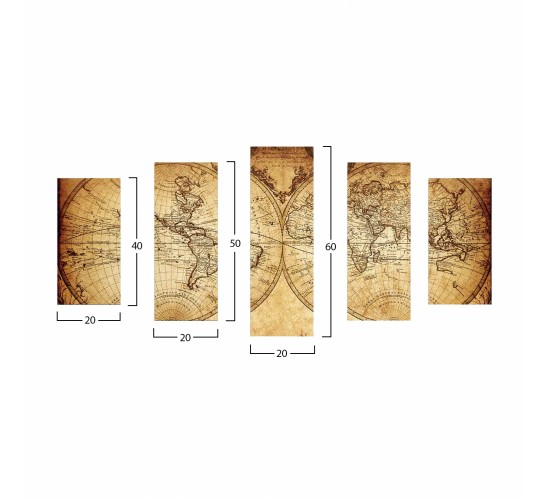 ΠΕΝΤΑΠΤΥΧΟΣ ΠΙΝΑΚΑΣ MDF VINTAGE WORLD MAP HM7206.06 100X60x0,3 εκ.