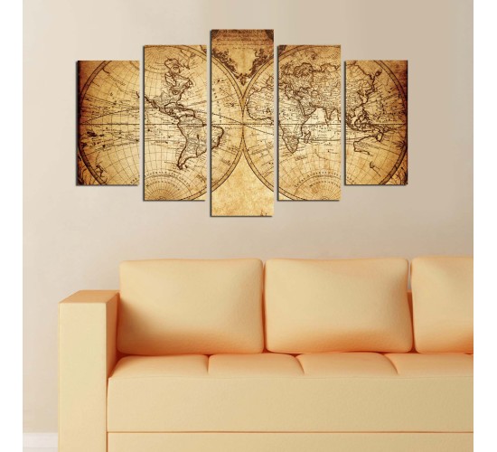 ΠΕΝΤΑΠΤΥΧΟΣ ΠΙΝΑΚΑΣ MDF VINTAGE WORLD MAP HM7206.06 100X60x0,3 εκ.