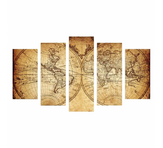 ΠΕΝΤΑΠΤΥΧΟΣ ΠΙΝΑΚΑΣ MDF VINTAGE WORLD MAP HM7206.06 100X60x0,3 εκ.
