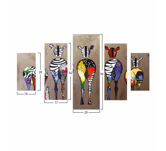 ΠΙΝΑΚΑΣ ΠΕΝΤΑΠΤΥΧΟ MDF COLORFUL ZEBRAS 82Χ56x3 HM7207.03