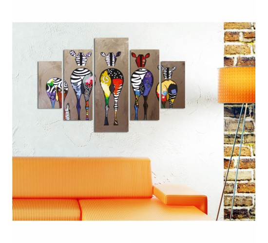 ΠΙΝΑΚΑΣ ΠΕΝΤΑΠΤΥΧΟ MDF COLORFUL ZEBRAS 82Χ56x3 HM7207.03
